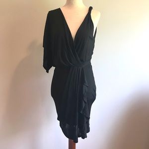 Black Asymmetrical Draped Bebe Mini Dress - XXS